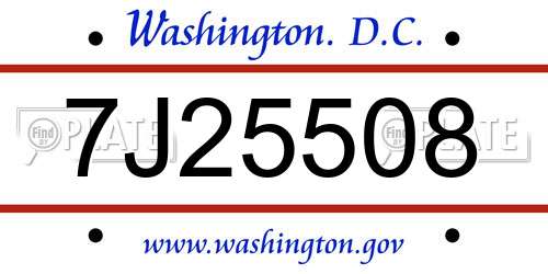 7J25508 District Of Columbia License Plate