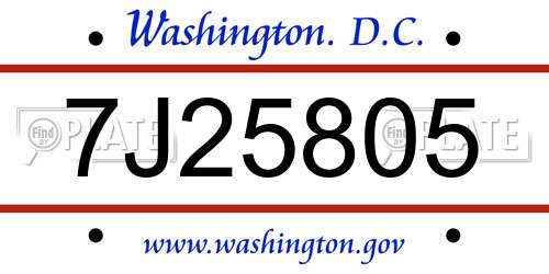 7J25805 District Of Columbia License Plate