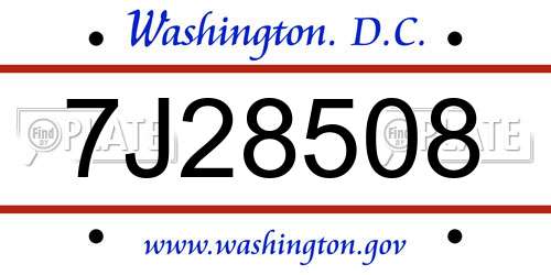 7J28508 District Of Columbia License Plate