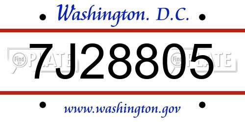 7J28805 District Of Columbia License Plate