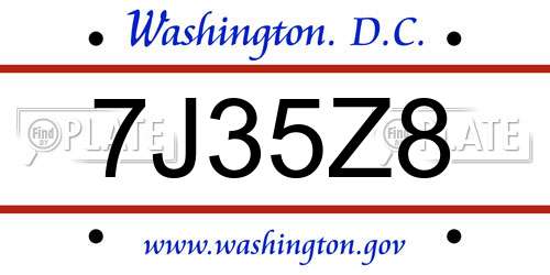7J35Z8 District Of Columbia License Plate