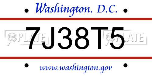 7J38T5 District Of Columbia License Plate