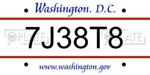 7J38T8 District Of Columbia License Plate