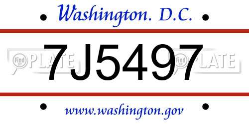 7J5497 District Of Columbia License Plate