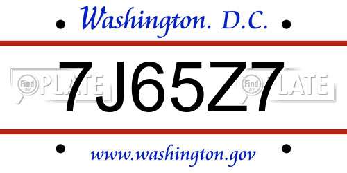 7J65Z7 District Of Columbia License Plate