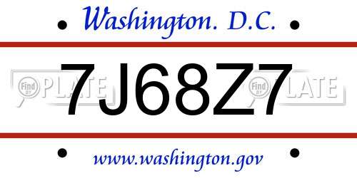 7J68Z7 District Of Columbia License Plate