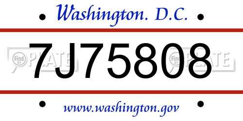 7J75808 District Of Columbia License Plate