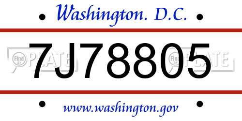 7J78805 District Of Columbia License Plate
