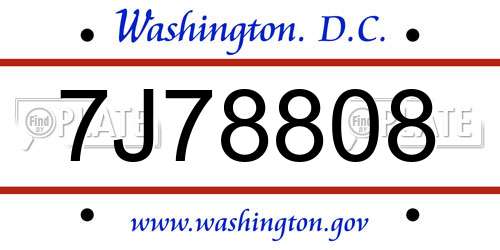 7J78808 District Of Columbia License Plate