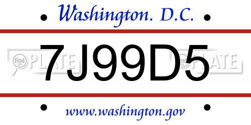 7J99D5 District Of Columbia License Plate