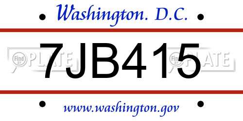 7JB415 District Of Columbia License Plate