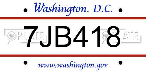 7JB418 District Of Columbia License Plate