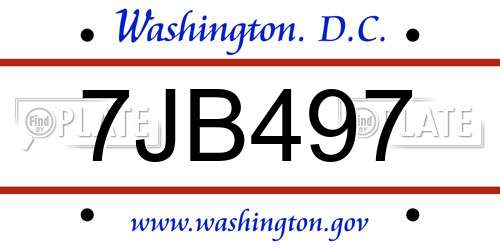 7JB497 District Of Columbia License Plate