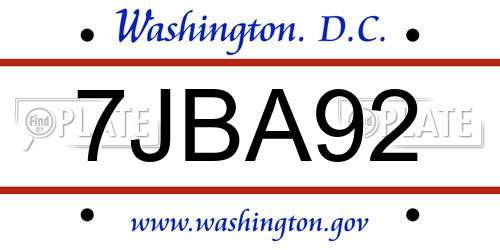 7JBA92 District Of Columbia License Plate