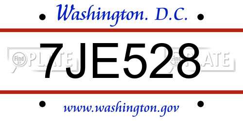 7JE528 District Of Columbia License Plate