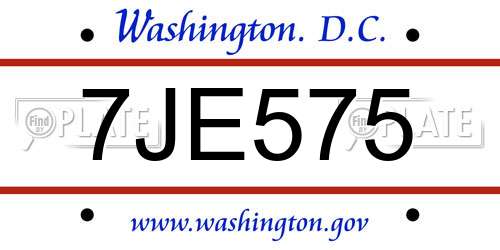 7JE575 District Of Columbia License Plate