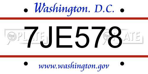 7JE578 District Of Columbia License Plate
