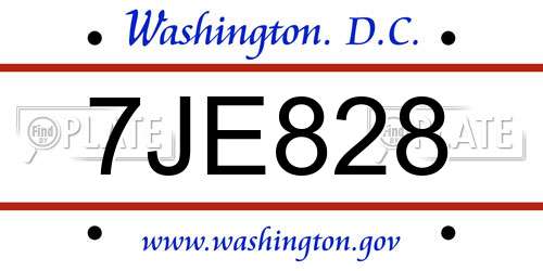 7JE828 District Of Columbia License Plate