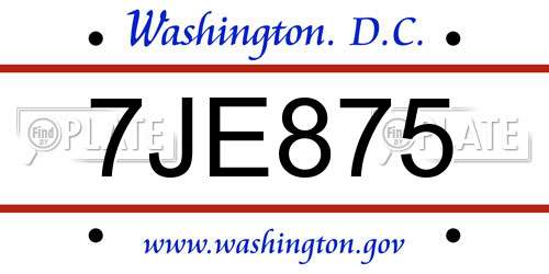 7JE875 District Of Columbia License Plate