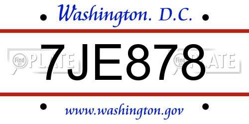 7JE878 District Of Columbia License Plate