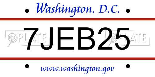 7JEB25 District Of Columbia License Plate