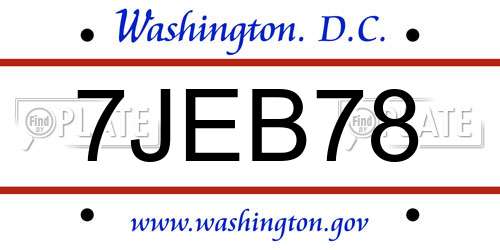 7JEB78 District Of Columbia License Plate