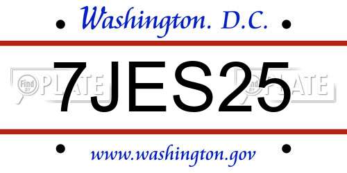 7JES25 District Of Columbia License Plate