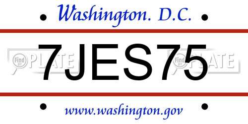 7JES75 District Of Columbia License Plate