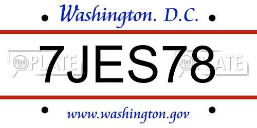 7JES78 District Of Columbia License Plate