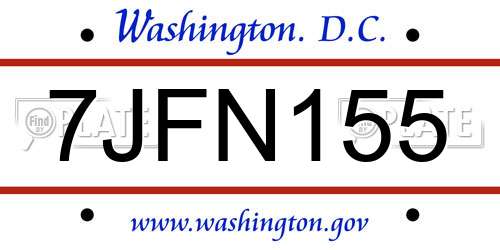 7JFN155 District Of Columbia License Plate