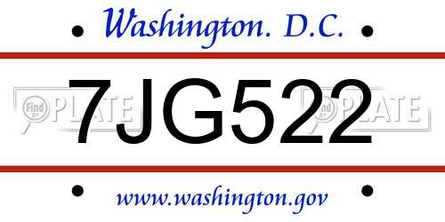 7JG522 District Of Columbia License Plate