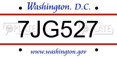 7JG527 District Of Columbia License Plate