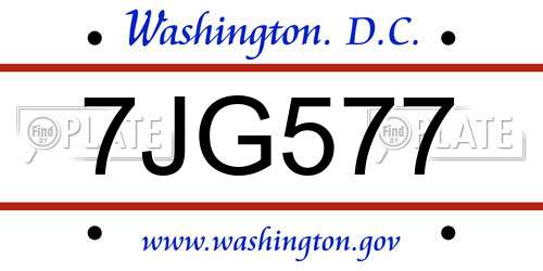 7JG577 District Of Columbia License Plate