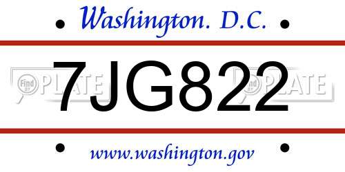 7JG822 District Of Columbia License Plate