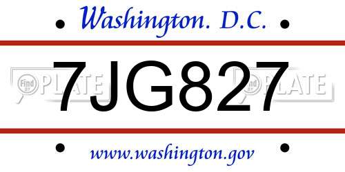 7JG827 District Of Columbia License Plate