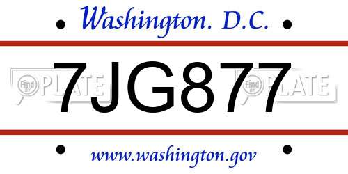 7JG877 District Of Columbia License Plate
