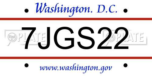 7JGS22 District Of Columbia License Plate