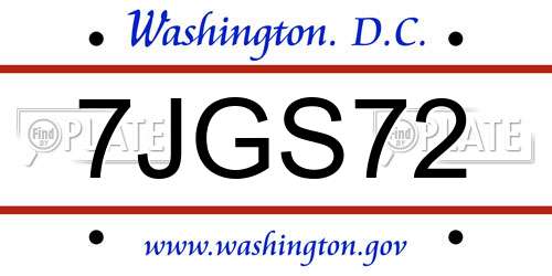 7JGS72 District Of Columbia License Plate