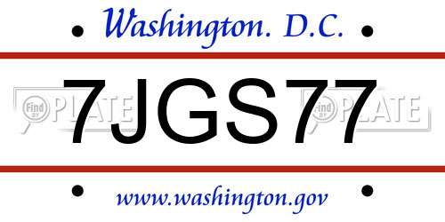 7JGS77 District Of Columbia License Plate