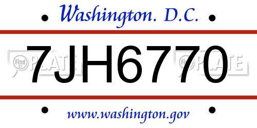 7JH6770 District Of Columbia License Plate