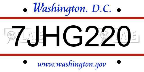 7JHG220 District Of Columbia License Plate