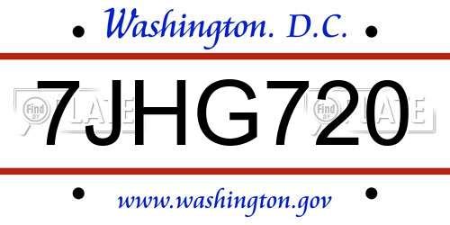 7JHG720 District Of Columbia License Plate