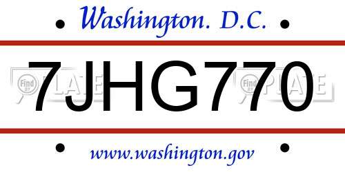 7JHG770 District Of Columbia License Plate