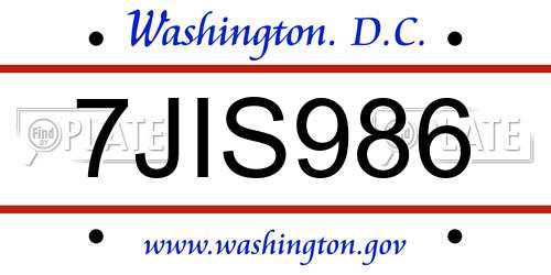 7JIS986 District Of Columbia License Plate