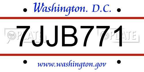 7JJB771 District Of Columbia License Plate