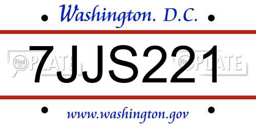 7JJS221 District Of Columbia License Plate