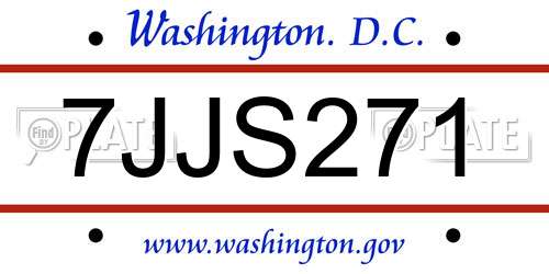 7JJS271 District Of Columbia License Plate