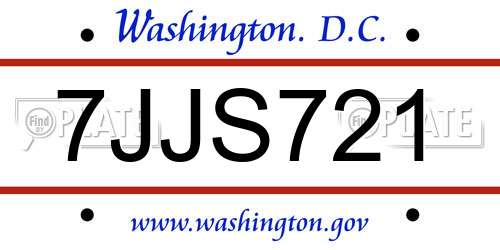 7JJS721 District Of Columbia License Plate