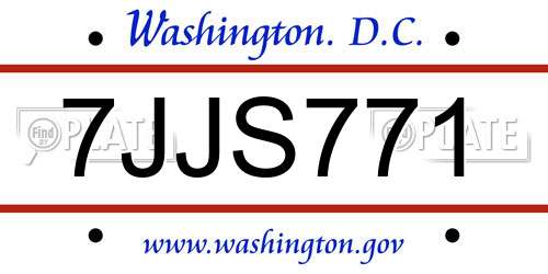 7JJS771 District Of Columbia License Plate