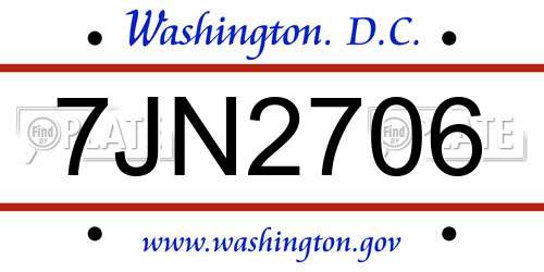 7JN2706 District Of Columbia License Plate
